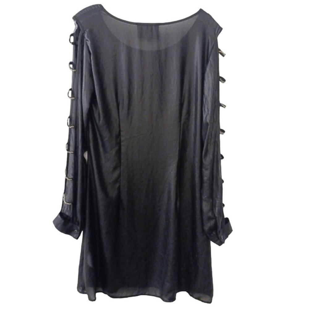 Sarah Boo Mini Dress‎ Sz S Black Tunic Modern Cut Out Chains Glam Punk Goth City
